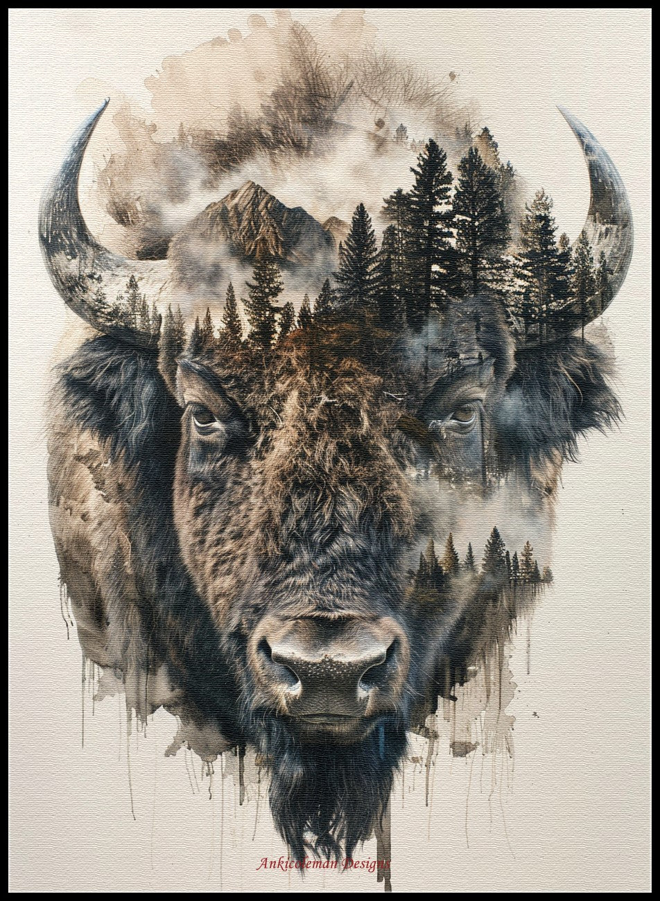 Abstract Buffalo - Counted Cross Stitch Patterns Embroidery Crafts Needlework DIY Chart DMC Color