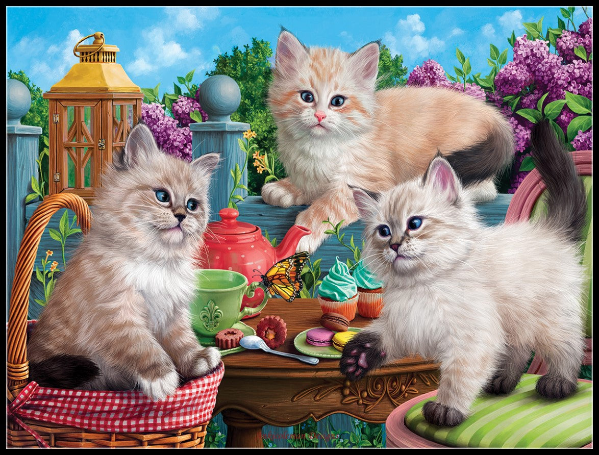 Kitten Tea Party - Counted Cross Stitch Patterns Embroidery Crafts Needlework DIY Chart DMC Color