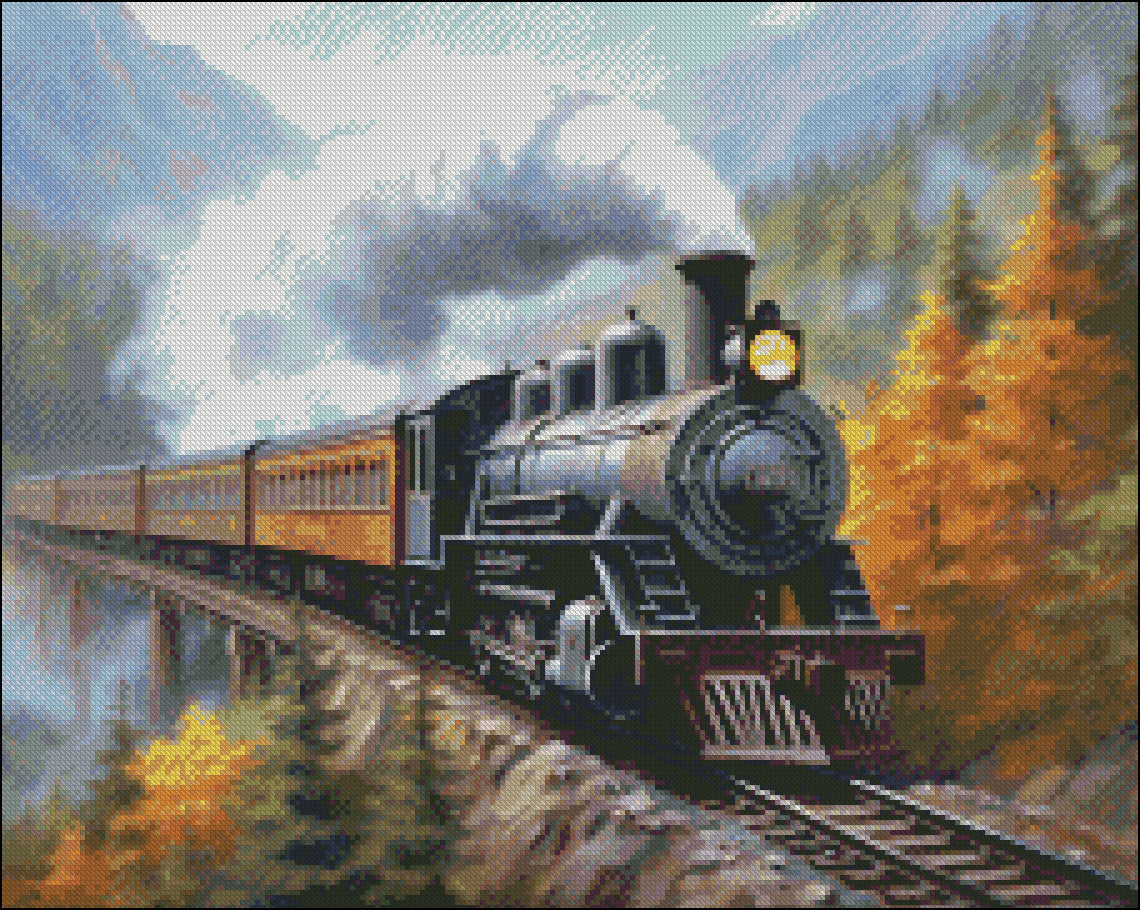 Mountain Train - Counted Cross Stitch Patterns Embroidery Crafts Needlework DIY Chart DMC Color