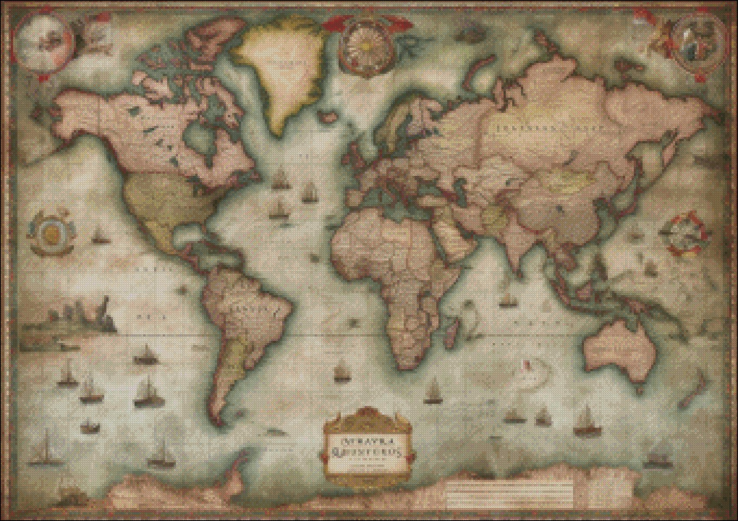 Retro World Map 2 - Counted Cross Stitch Patterns Embroidery Crafts Needlework DIY Chart DMC Color