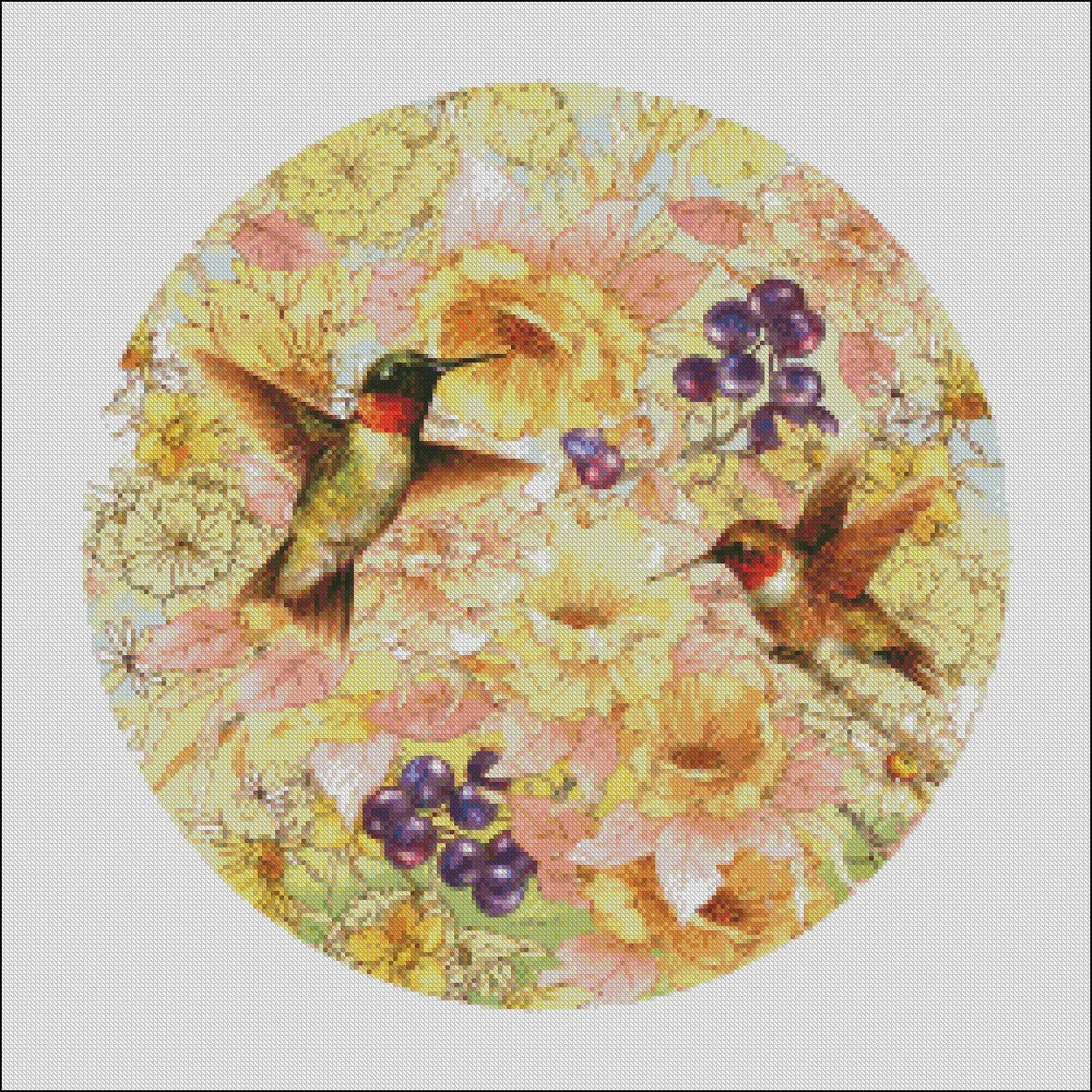 Hummingbirds and Berries - Counted Cross Stitch Patterns Embroidery Crafts Needlework DIY Chart DMC Color