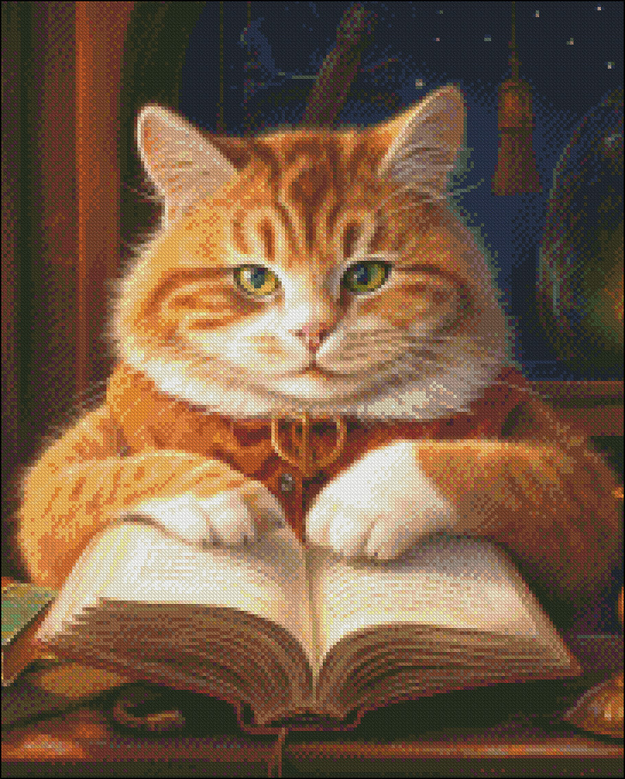 The Literate Cat - Counted Cross Stitch Patterns Embroidery Crafts Needlework DIY Chart DMC Color