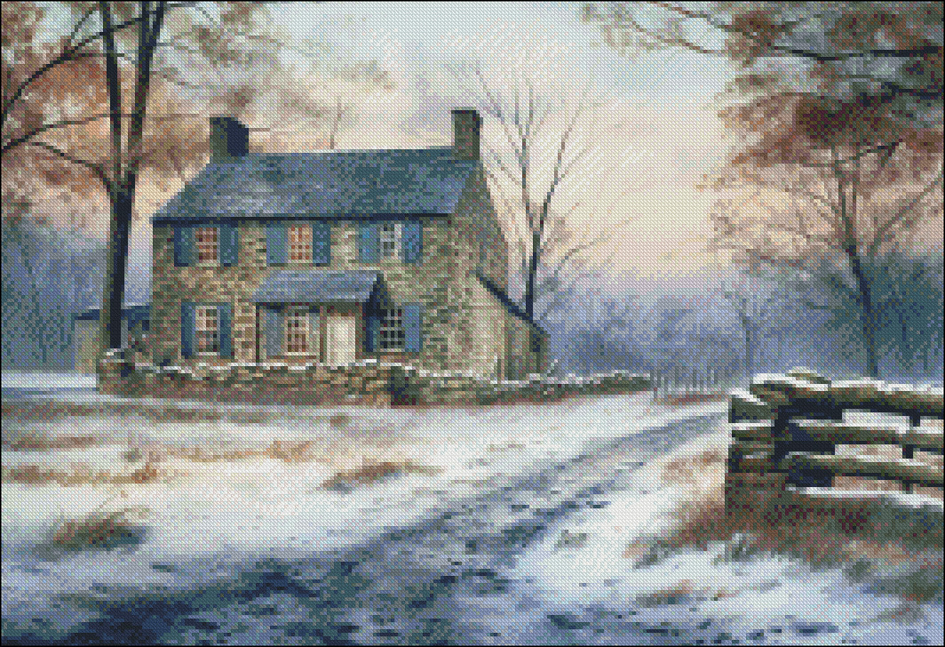 Winter at Valley - Counted Cross Stitch Patterns Embroidery Crafts Needlework DIY Chart DMC Color