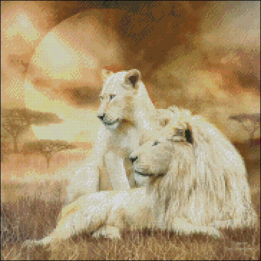 Lion Family 4 - Counted Cross Stitch Patterns Embroidery Crafts Needlework DIY Chart DMC Color