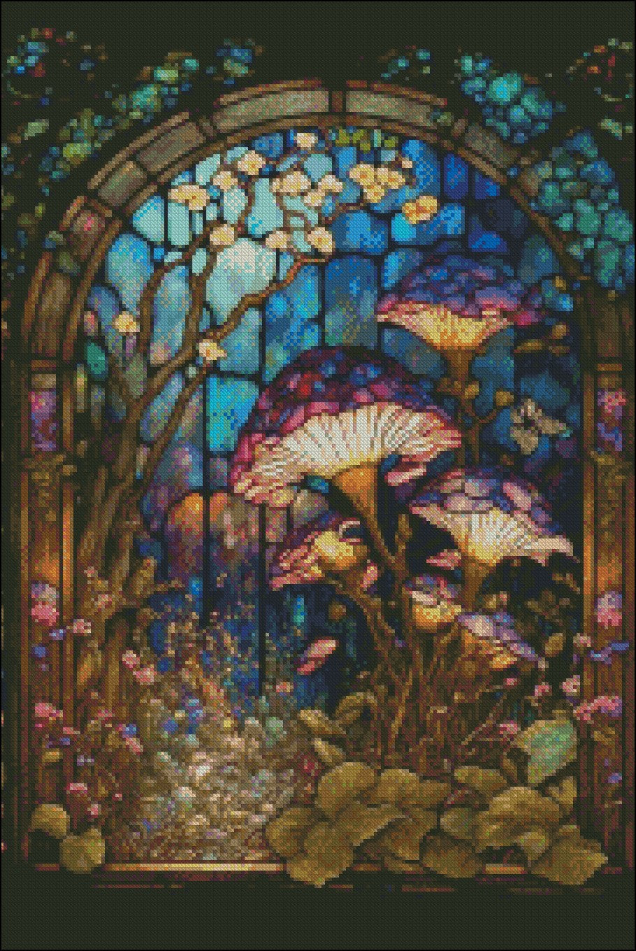 Stained Glass Mushroom - Counted Cross Stitch Patterns Embroidery Crafts Needlework DIY Chart DMC Color