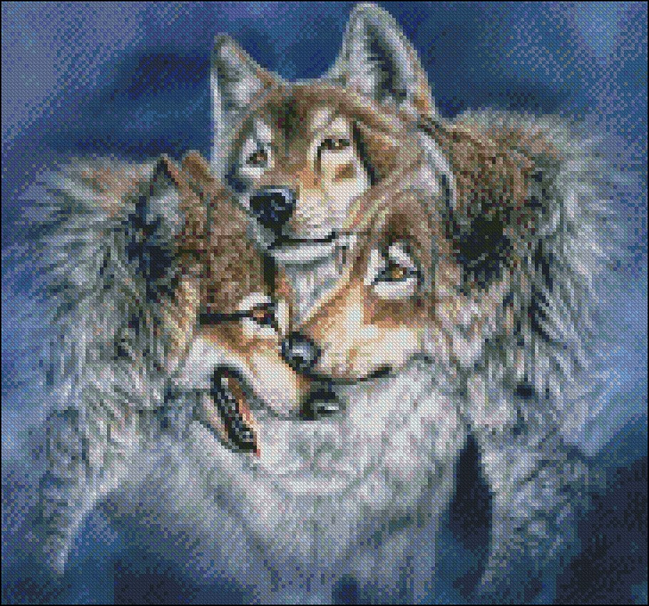 Three Wolves 2 - Counted Cross Stitch Patterns Embroidery Crafts Needlework DIY Chart DMC Color