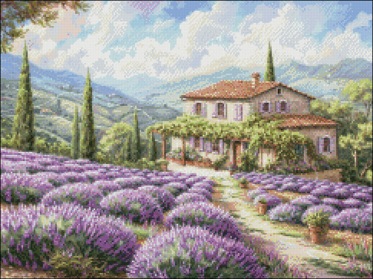 Tuscany Lavender 2 - Counted Cross Stitch Patterns Embroidery Crafts Needlework DIY Chart DMC Color