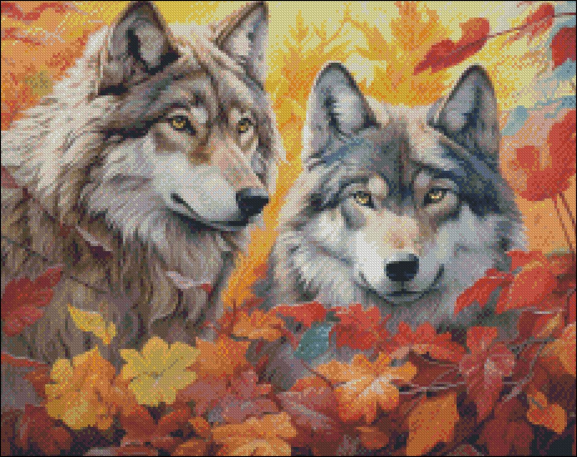 Two Gray Wolves 1 - Counted Cross Stitch Patterns Embroidery Crafts Needlework DIY Chart DMC Color