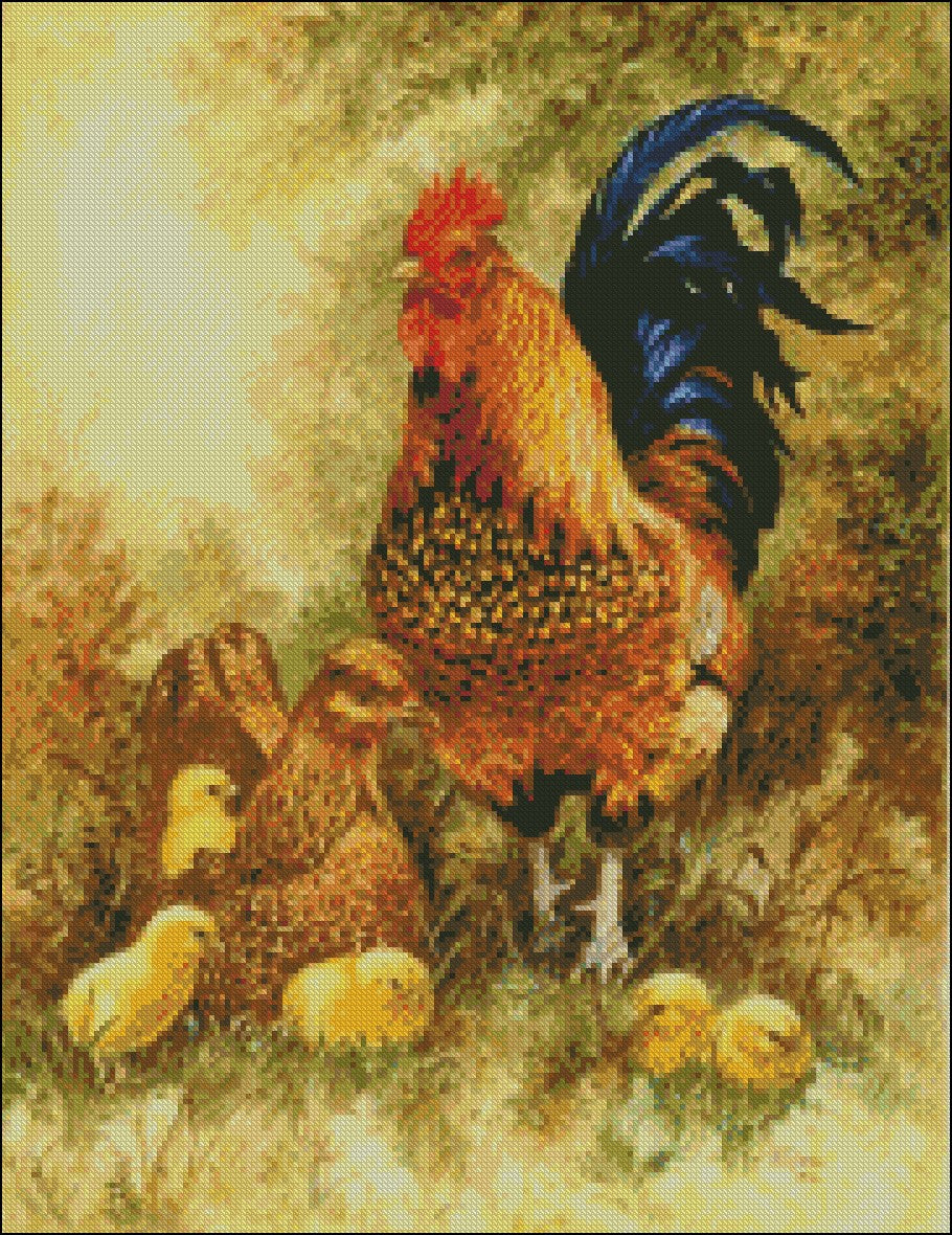 Chicken Family - Counted Cross Stitch Patterns Embroidery Crafts Needlework DIY Chart DMC Color