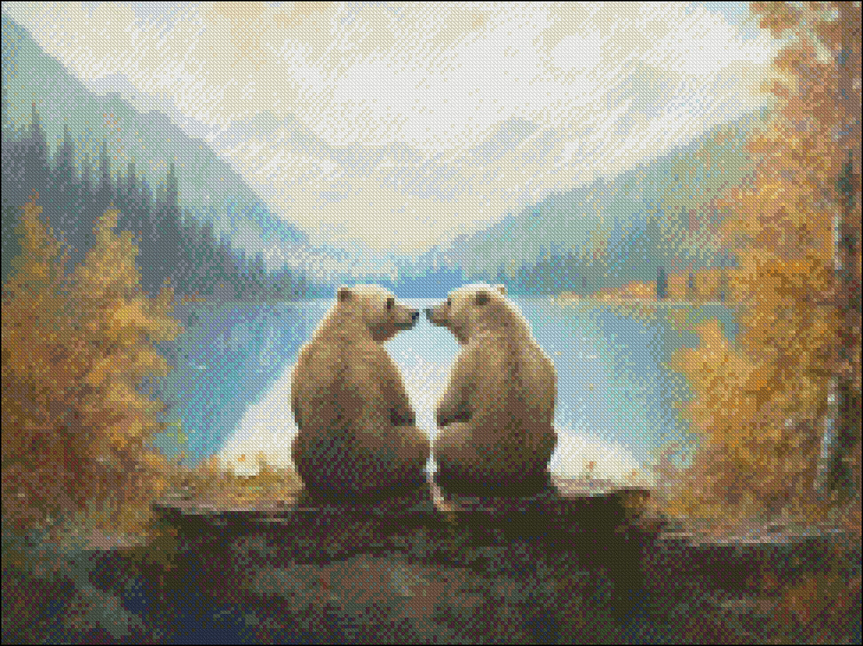 Lakeside Bears - Counted Cross Stitch Patterns Embroidery Crafts Needlework DIY Chart DMC Color