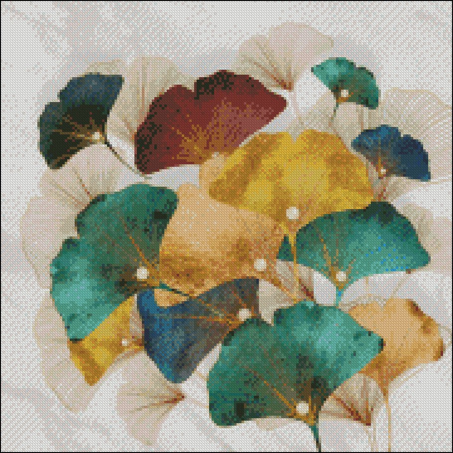 Ginkgo Leaf 4 - Counted Cross Stitch Patterns Embroidery Crafts Needlework DIY Chart DMC Color