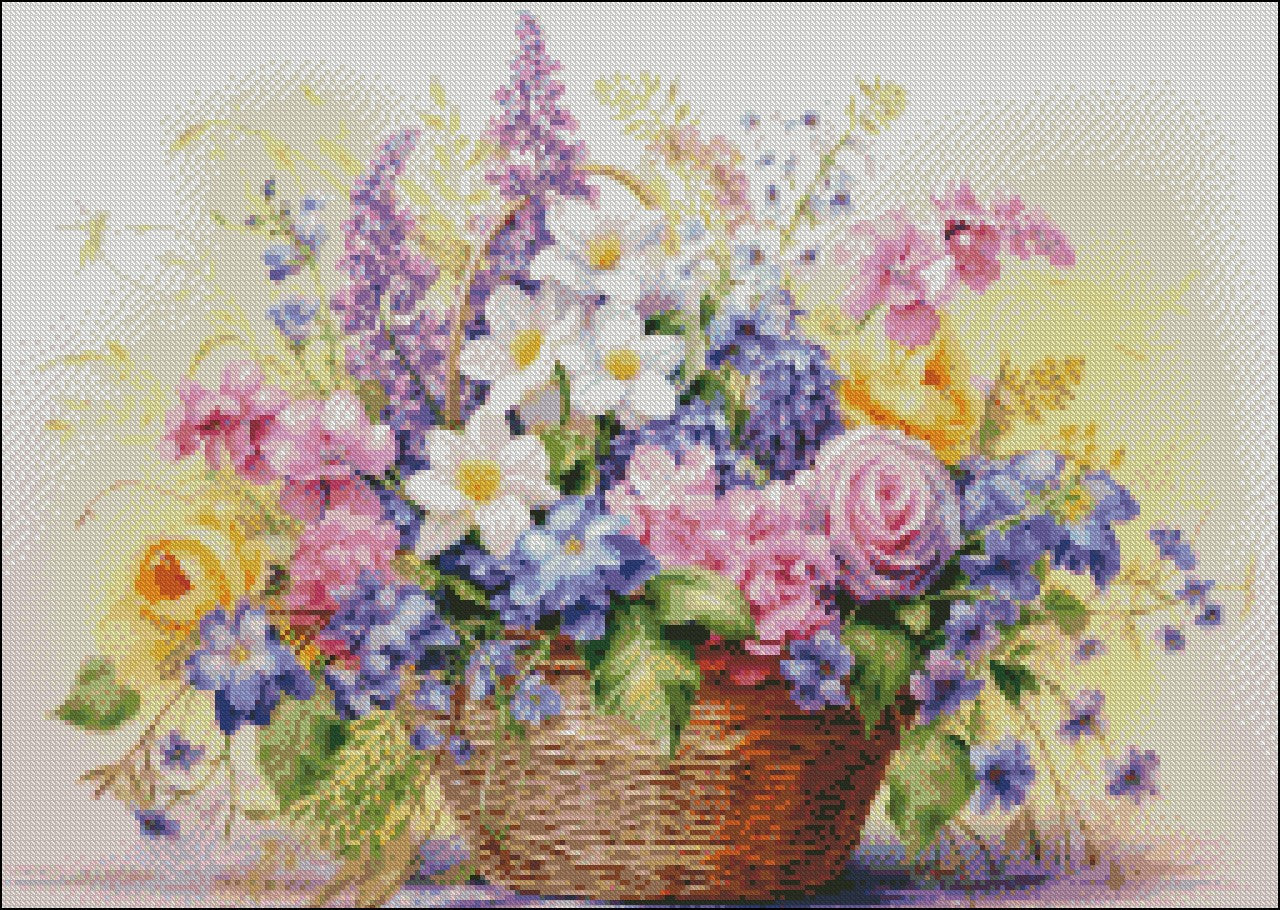 A Basket of Dreams 1 - Counted Cross Stitch Patterns Embroidery Crafts Needlework DIY Chart DMC Color