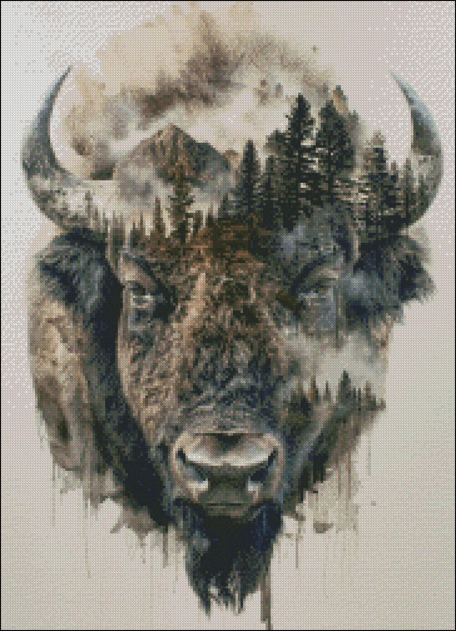 Abstract Buffalo - Counted Cross Stitch Patterns Embroidery Crafts Needlework DIY Chart DMC Color