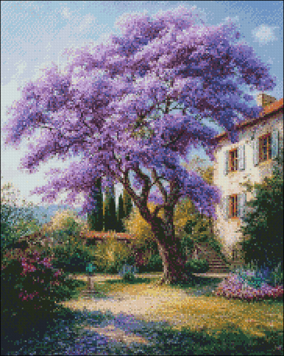 Purple Tree - Counted Cross Stitch Patterns Embroidery Crafts Needlework DIY Chart DMC Color