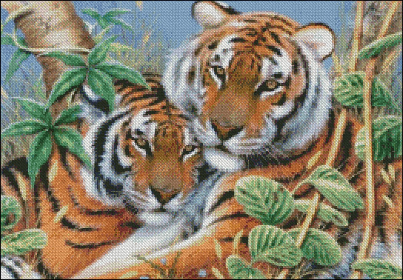 Tiger Collection 21 - Counted Cross Stitch Patterns Embroidery Crafts Needlework DIY Chart DMC Color