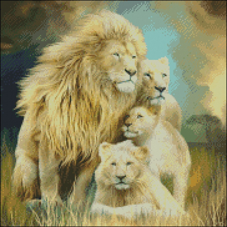 Lion Family 2 - Counted Cross Stitch Patterns Embroidery Crafts Needlework DIY Chart DMC Color