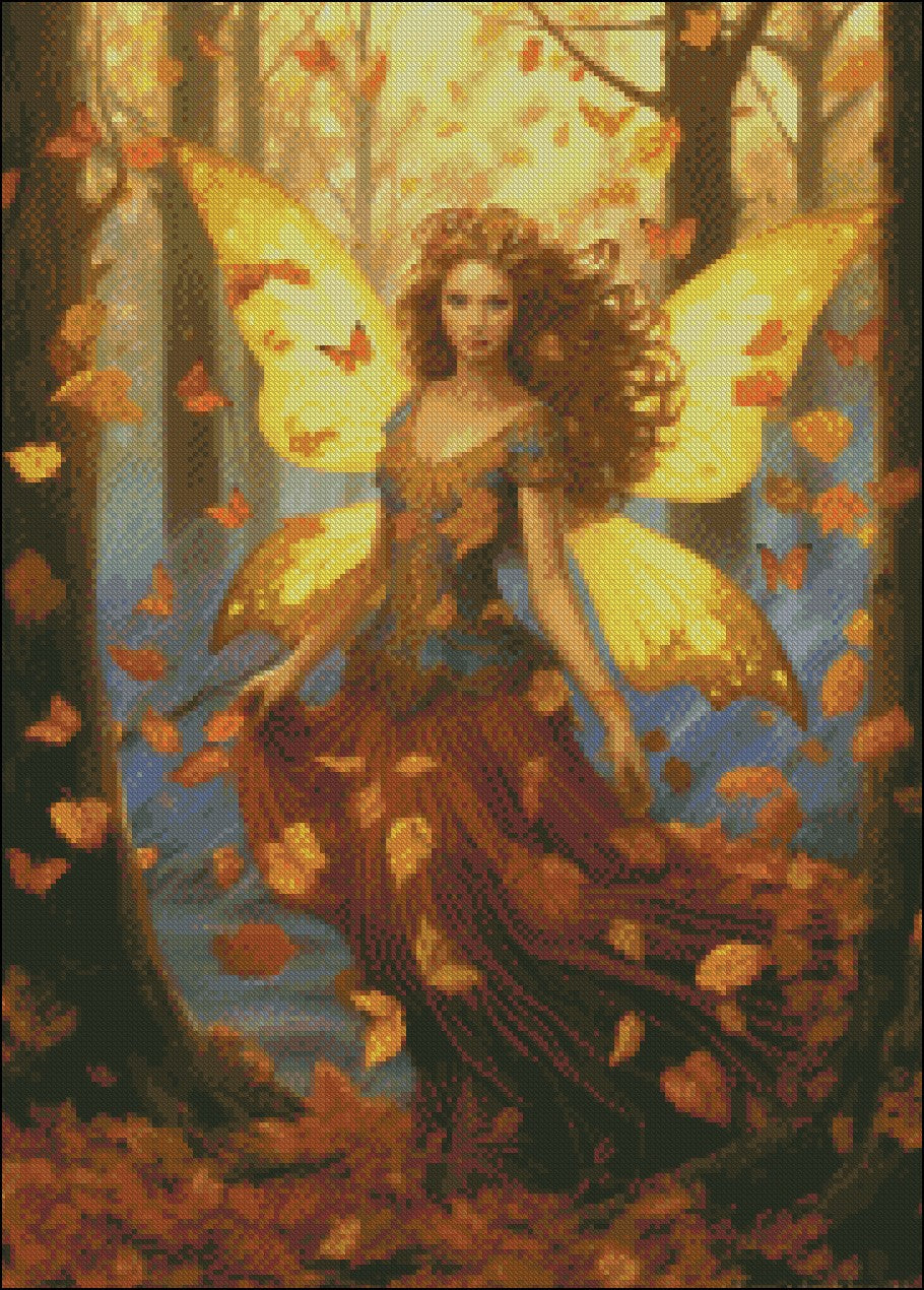 Fall Fairy 2 - Counted Cross Stitch Patterns Embroidery Crafts Needlework DIY Chart DMC Color