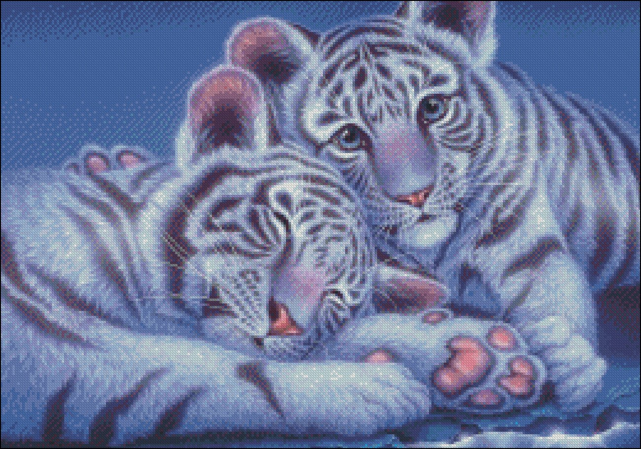 Two Tiger Cubs - Counted Cross Stitch Patterns Embroidery Crafts Needlework DIY Chart DMC Color