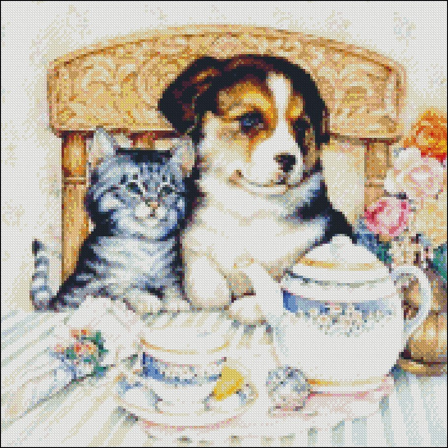Their Afternoon Tea - Counted Cross Stitch Patterns Embroidery Crafts Needlework DIY Chart DMC Color