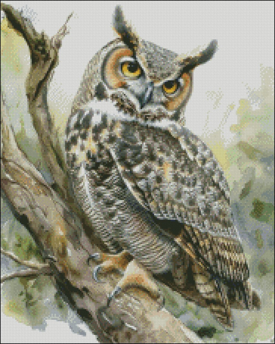 Great Horned Owl 3 - Counted Cross Stitch Patterns Embroidery Crafts Needlework DIY Chart DMC Color