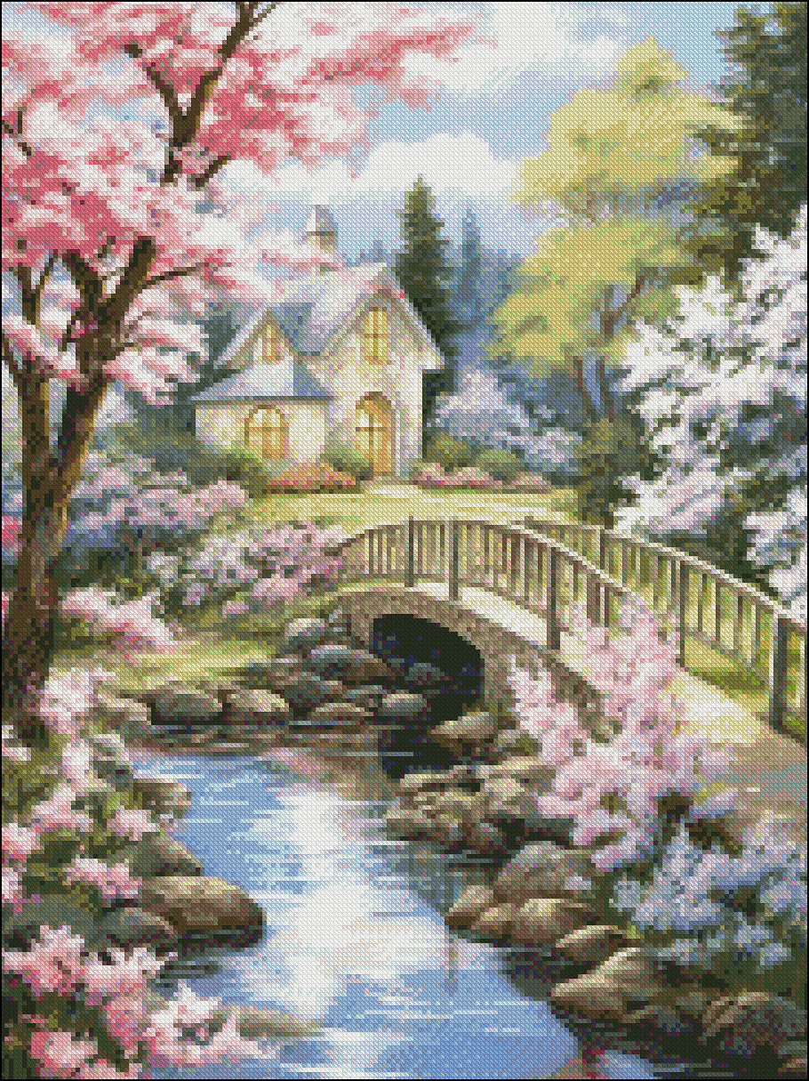 Spring House - Counted Cross Stitch Patterns Embroidery Crafts Needlework DIY Chart DMC Color