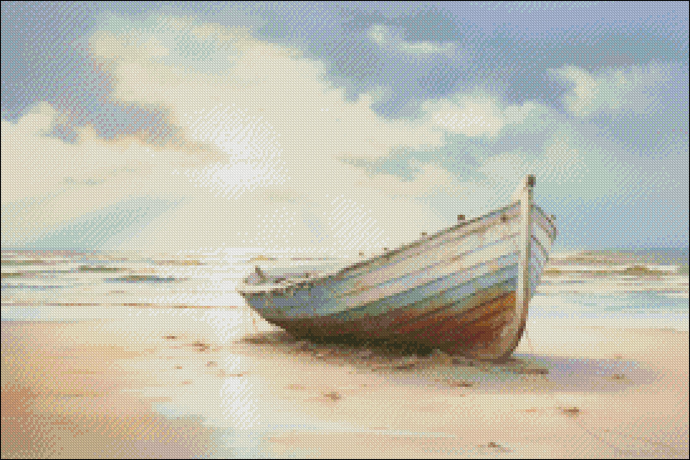 Boat at the Beach - Counted Cross Stitch Patterns Embroidery Crafts Needlework DIY Chart DMC Color