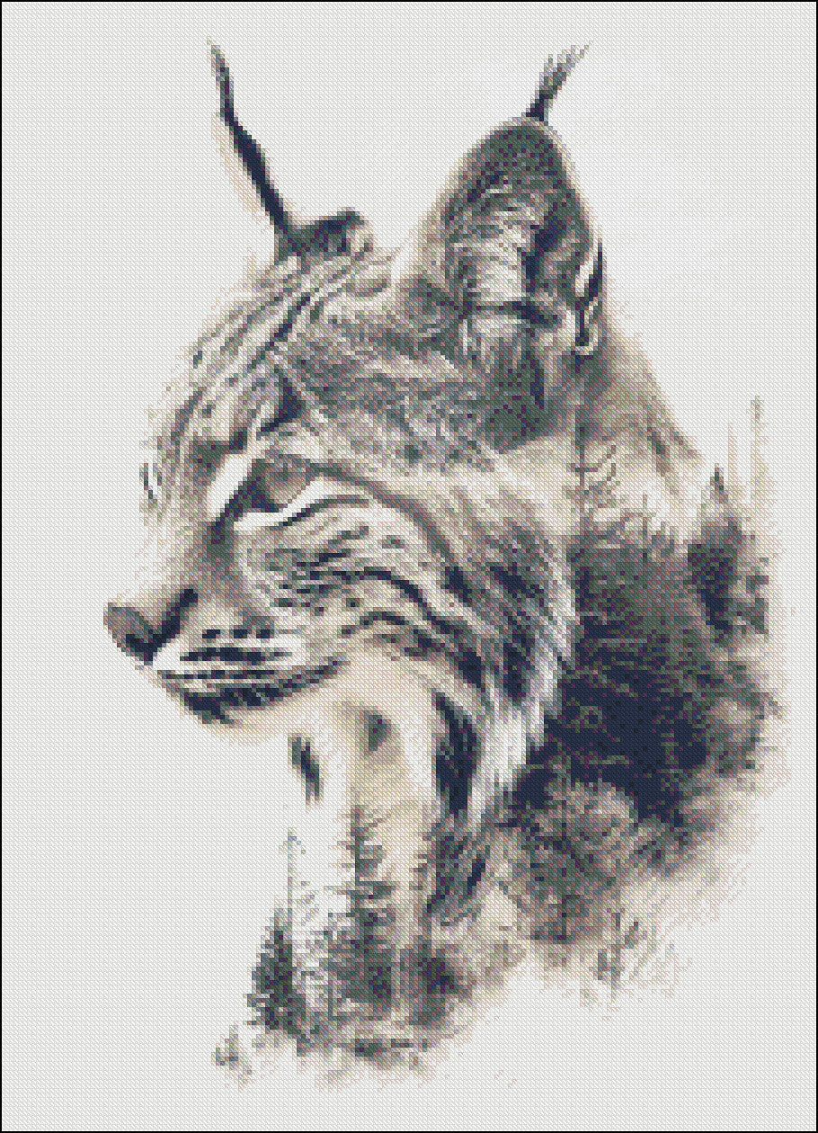 Abstract Bobcat - Counted Cross Stitch Patterns Embroidery Crafts Needlework DIY Chart DMC Color