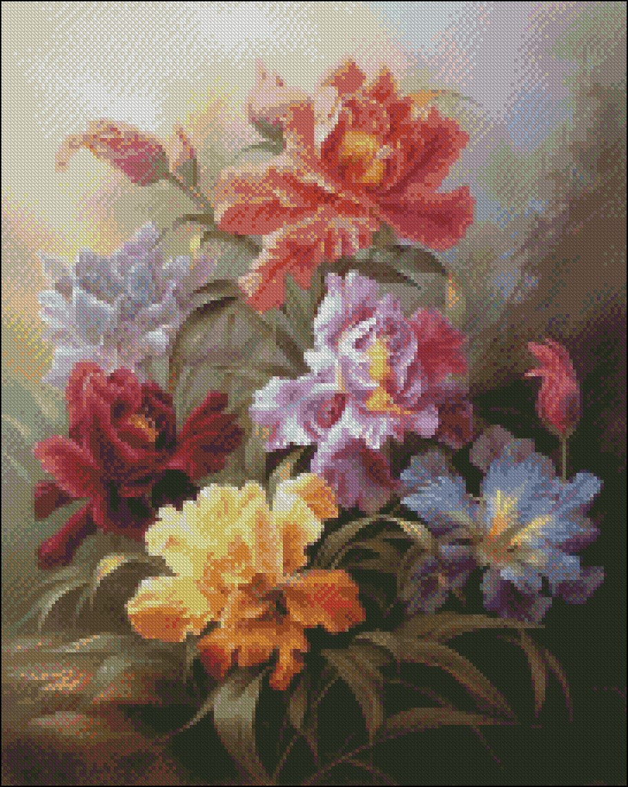 Colorful Petals 1 - Counted Cross Stitch Patterns Embroidery Crafts Needlework DIY Chart DMC Color