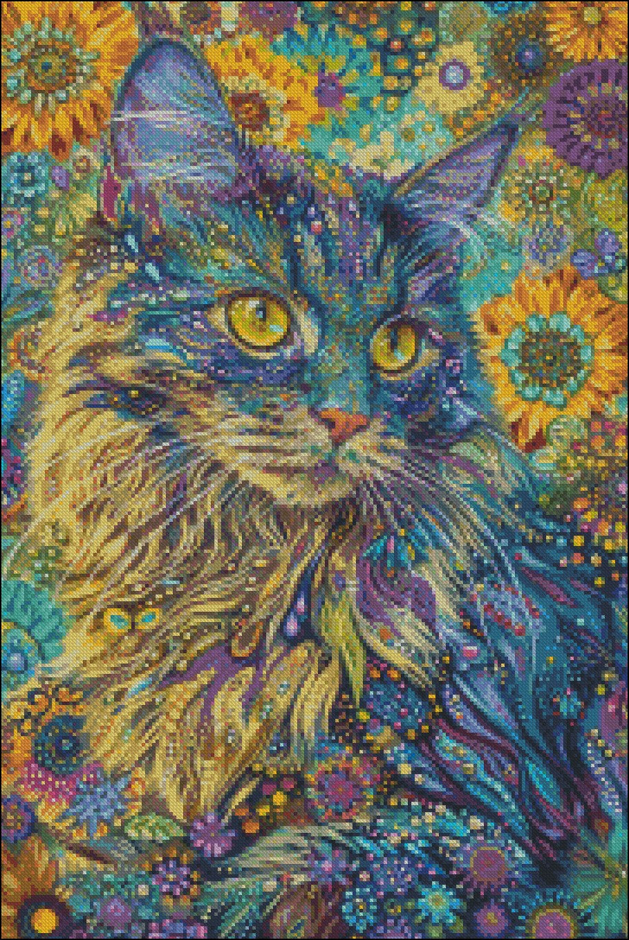 Abstract Cat 1 - Counted Cross Stitch Patterns Embroidery Crafts Needlework DIY Chart DMC Color
