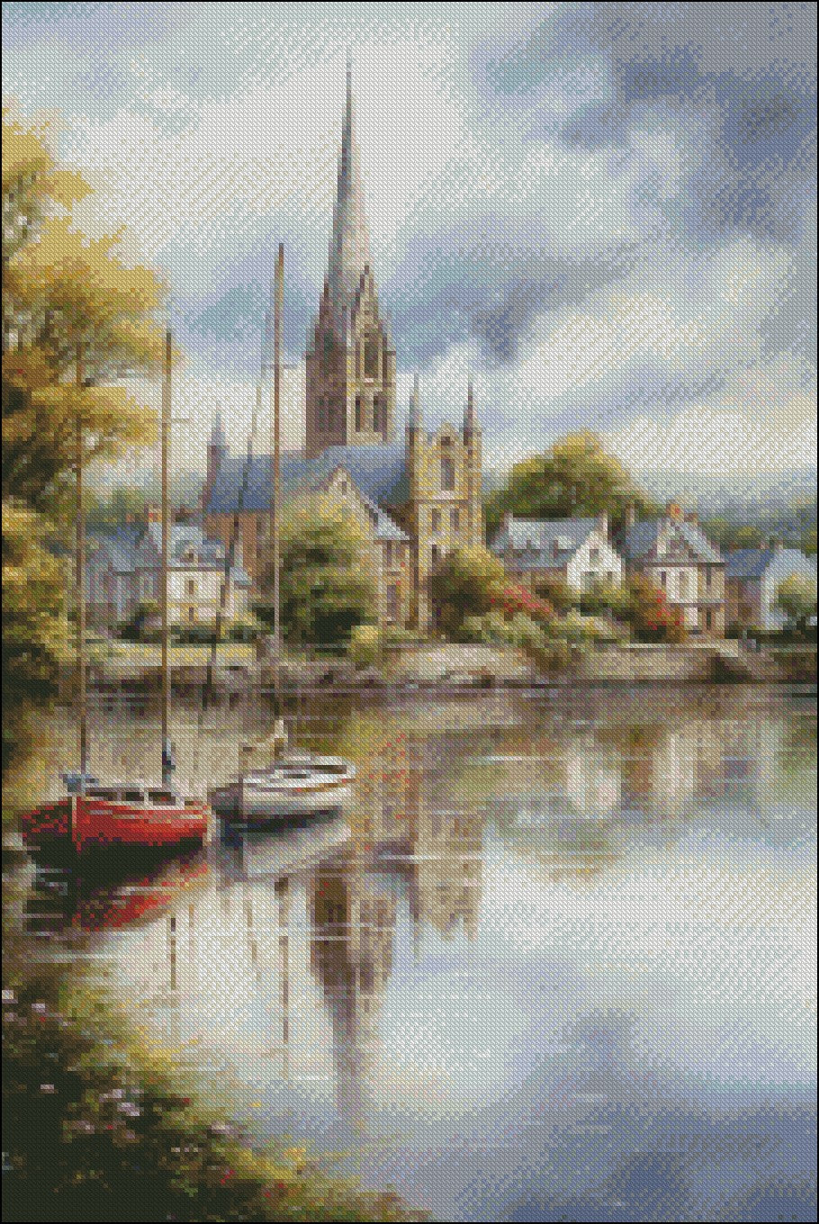 Ballina on the River - Counted Cross Stitch Patterns Embroidery Crafts Needlework DIY Chart DMC Color