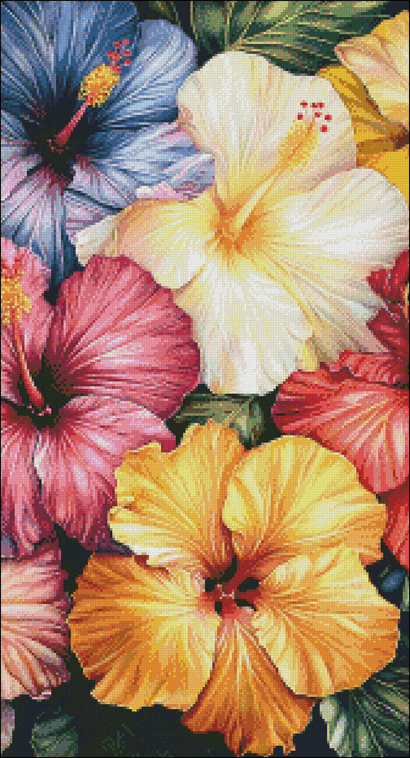 Colorful Hibiscus - Counted Cross Stitch Patterns Embroidery Crafts Needlework DIY Chart DMC Color
