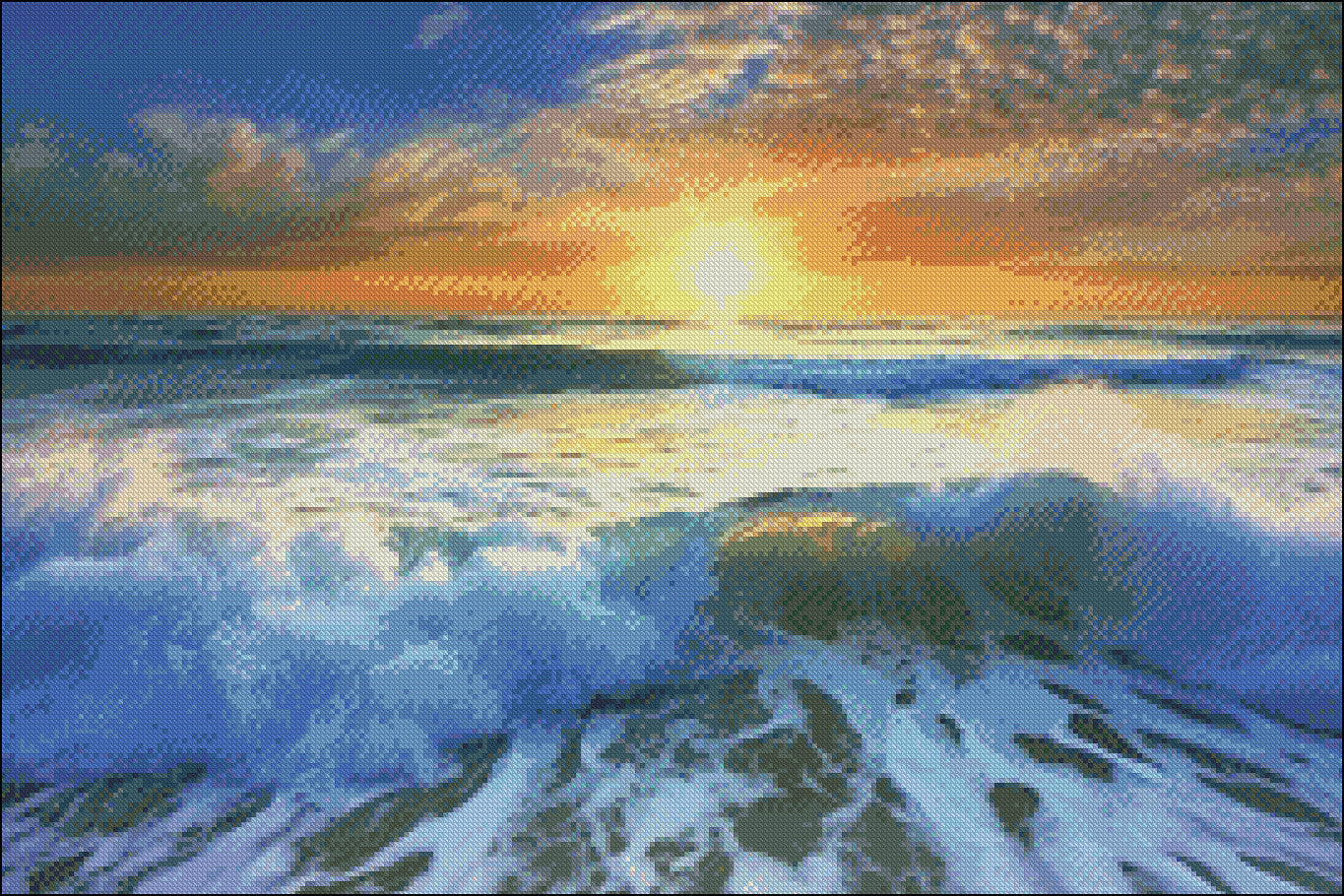 A Beach Sunset 2 - Counted Cross Stitch Patterns Embroidery Crafts Needlework DIY Chart DMC Color