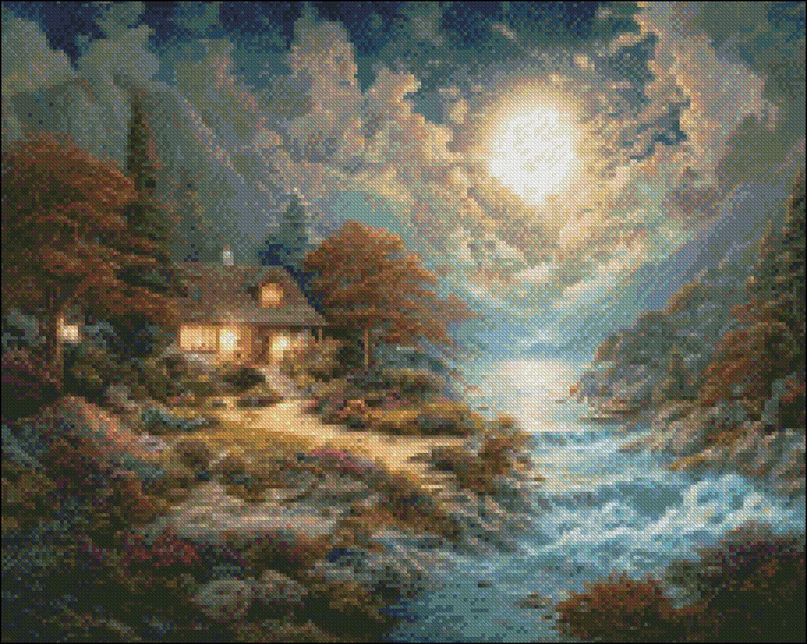 Moonlit Haven 2 - Counted Cross Stitch Patterns Embroidery Crafts Needlework DIY Chart DMC Color