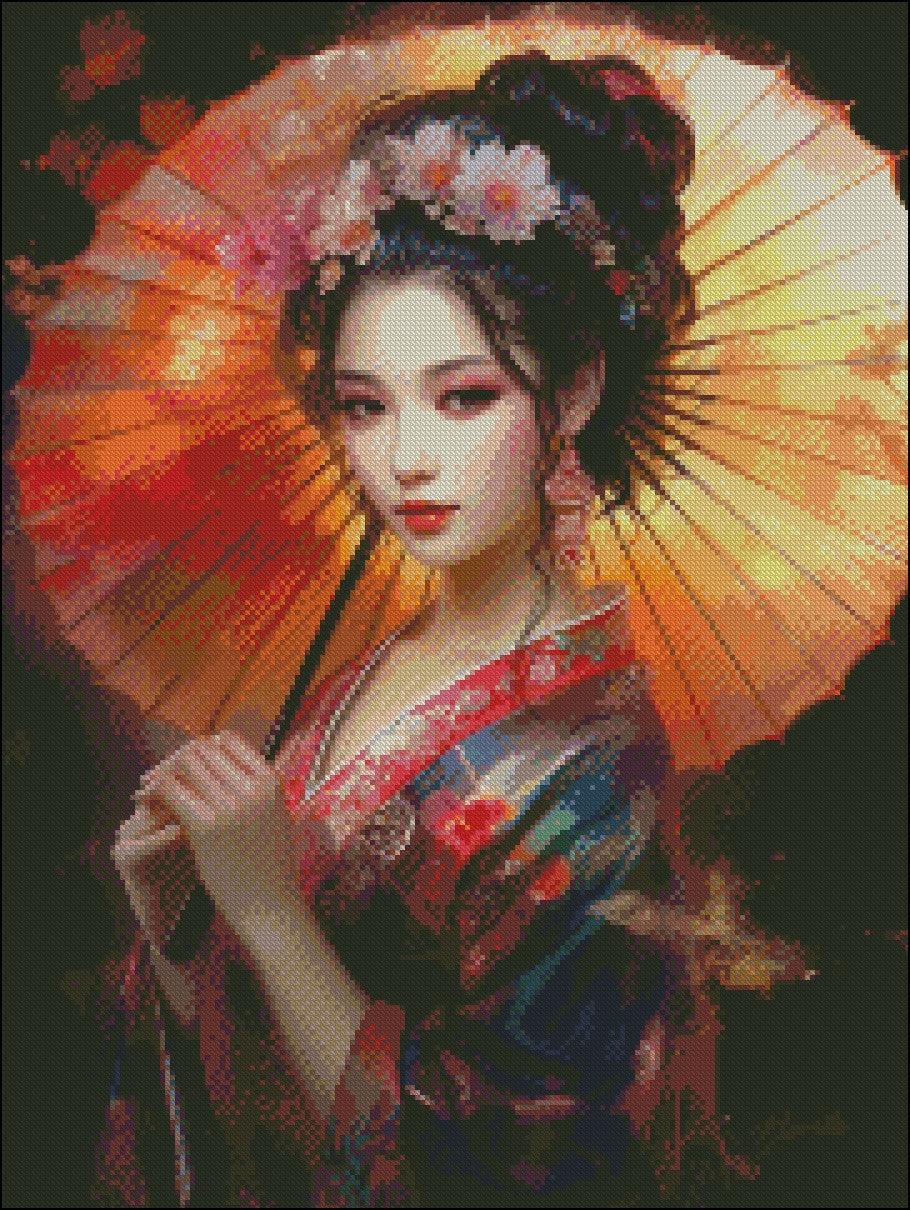 Oriental Lady 2 - Counted Cross Stitch Patterns Embroidery Crafts Needlework DIY Chart DMC Color