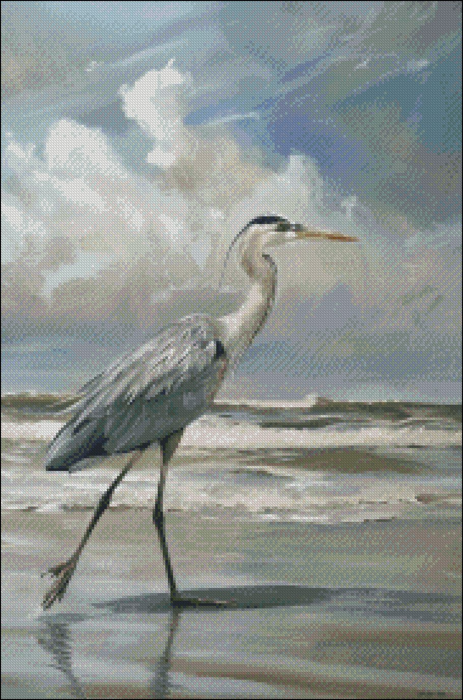 A Big Heron Walking - Counted Cross Stitch Patterns Embroidery Crafts Needlework DIY Chart DMC Color