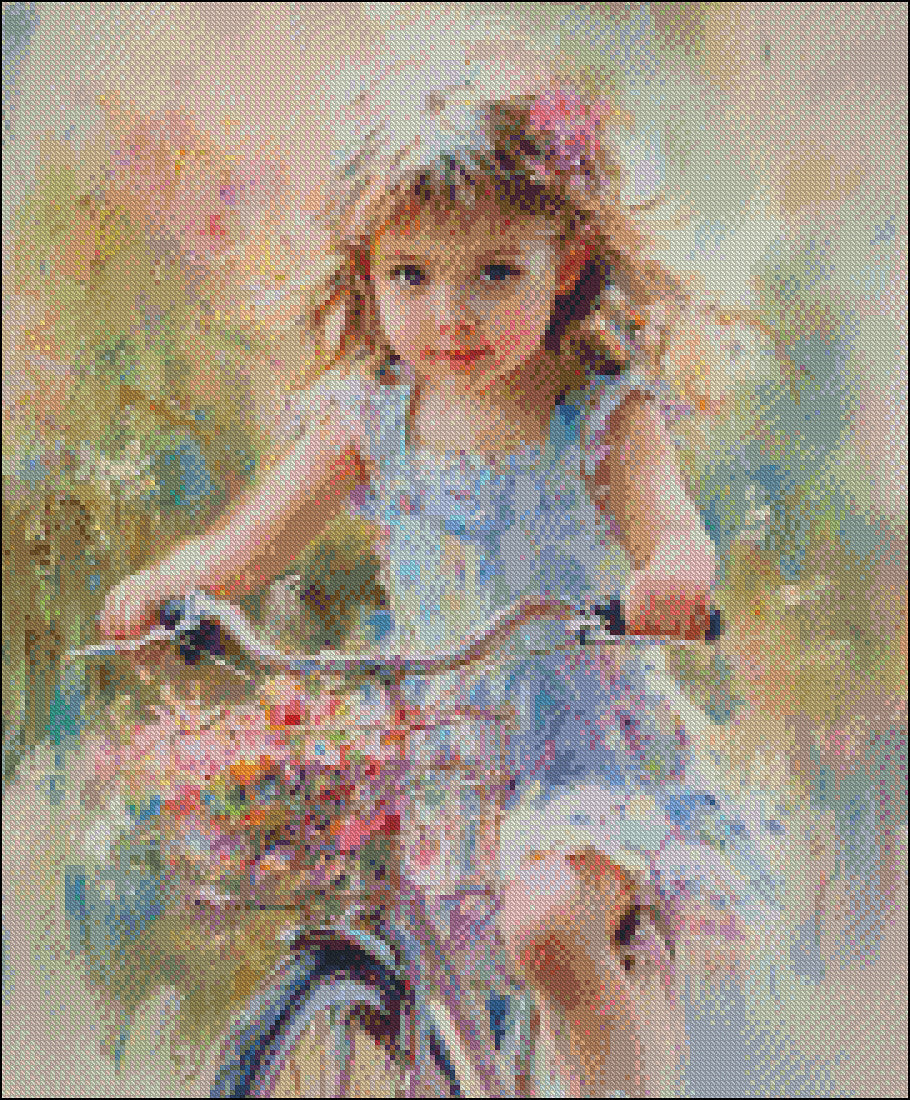 Little Cyclist 2 - Counted Cross Stitch Patterns Embroidery Crafts Needlework DIY Chart DMC Color
