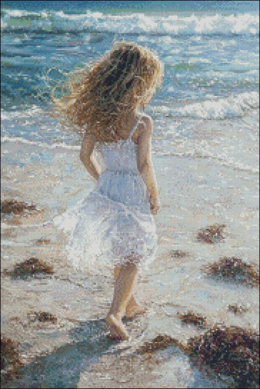 Girl on the Beach 2 - Counted Cross Stitch Patterns Embroidery Crafts Needlework DIY Chart DMC Color