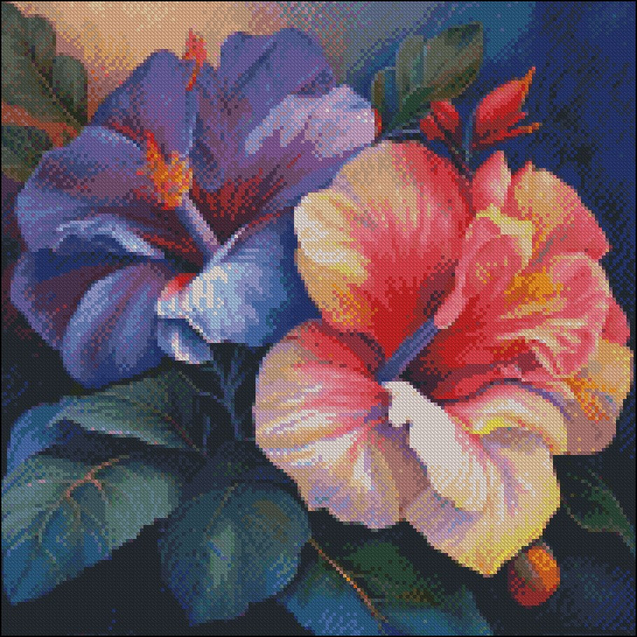 Bicolor Hibiscus - Counted Cross Stitch Patterns Embroidery Crafts Needlework DIY Chart DMC Color