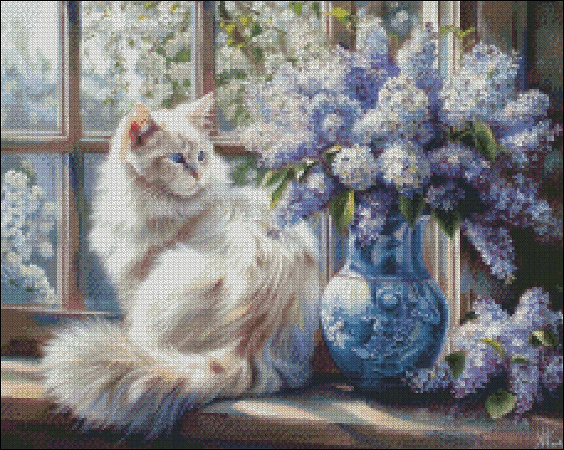 Ragdoll and Lilac - Counted Cross Stitch Patterns Embroidery Crafts Needlework DIY Chart DMC Color