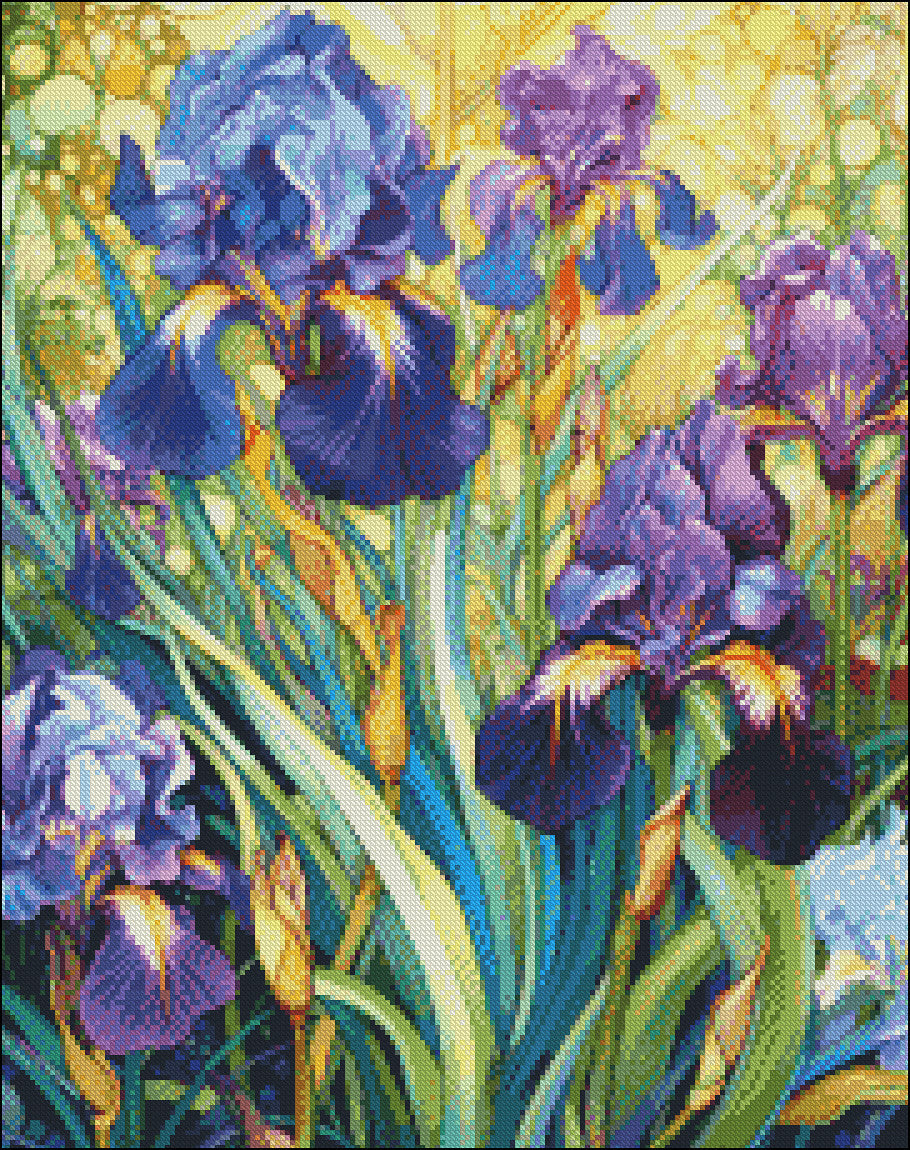 Purple Irises 2 - Counted Cross Stitch Patterns Embroidery Crafts Needlework DIY Chart DMC Color