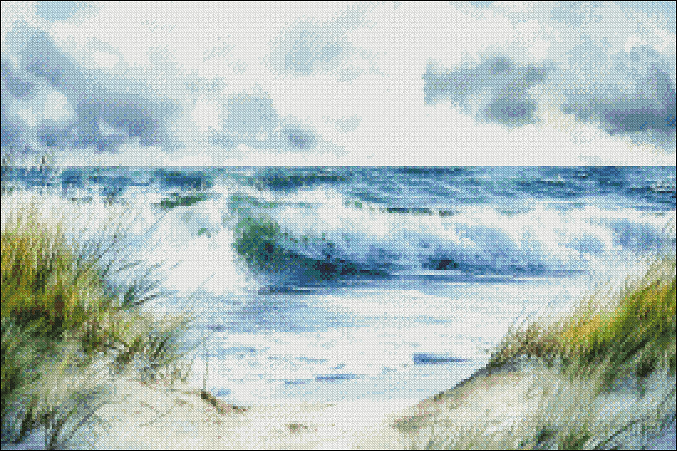 Waves crashing on the Shore - Counted Cross Stitch Patterns Embroidery Crafts Needlework DIY Chart DMC Color