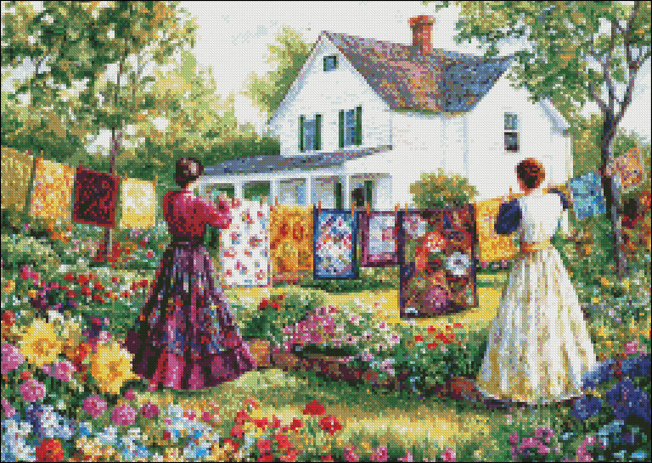 Amish Quilts 1 - Counted Cross Stitch Patterns Embroidery Crafts Needlework DIY Chart DMC Color