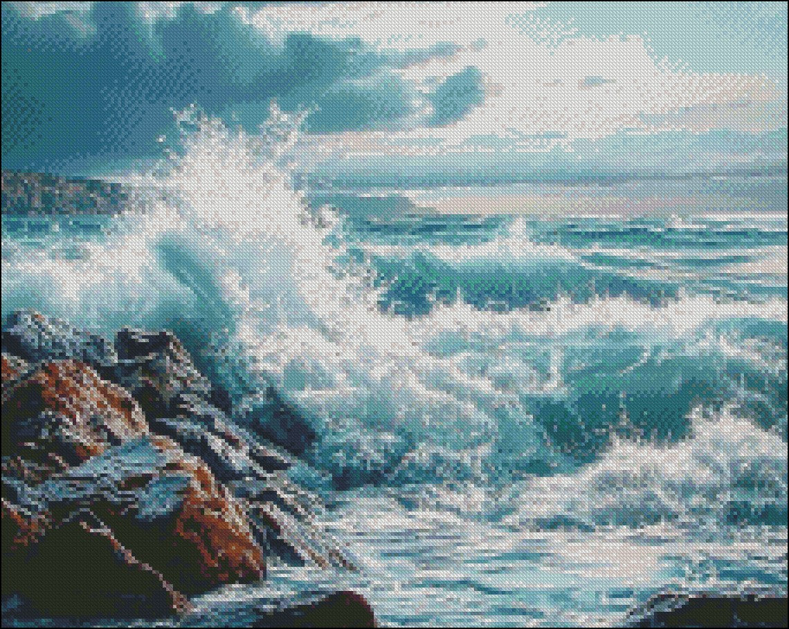 Waves Crashing 5 - Counted Cross Stitch Patterns Embroidery Crafts Needlework DIY Chart DMC Color