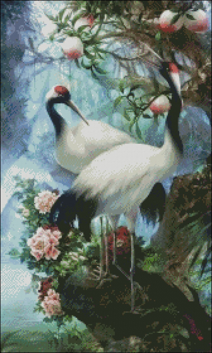 Red-crowned Cranes - Counted Cross Stitch Patterns Embroidery Crafts Needlework DIY Chart DMC Color
