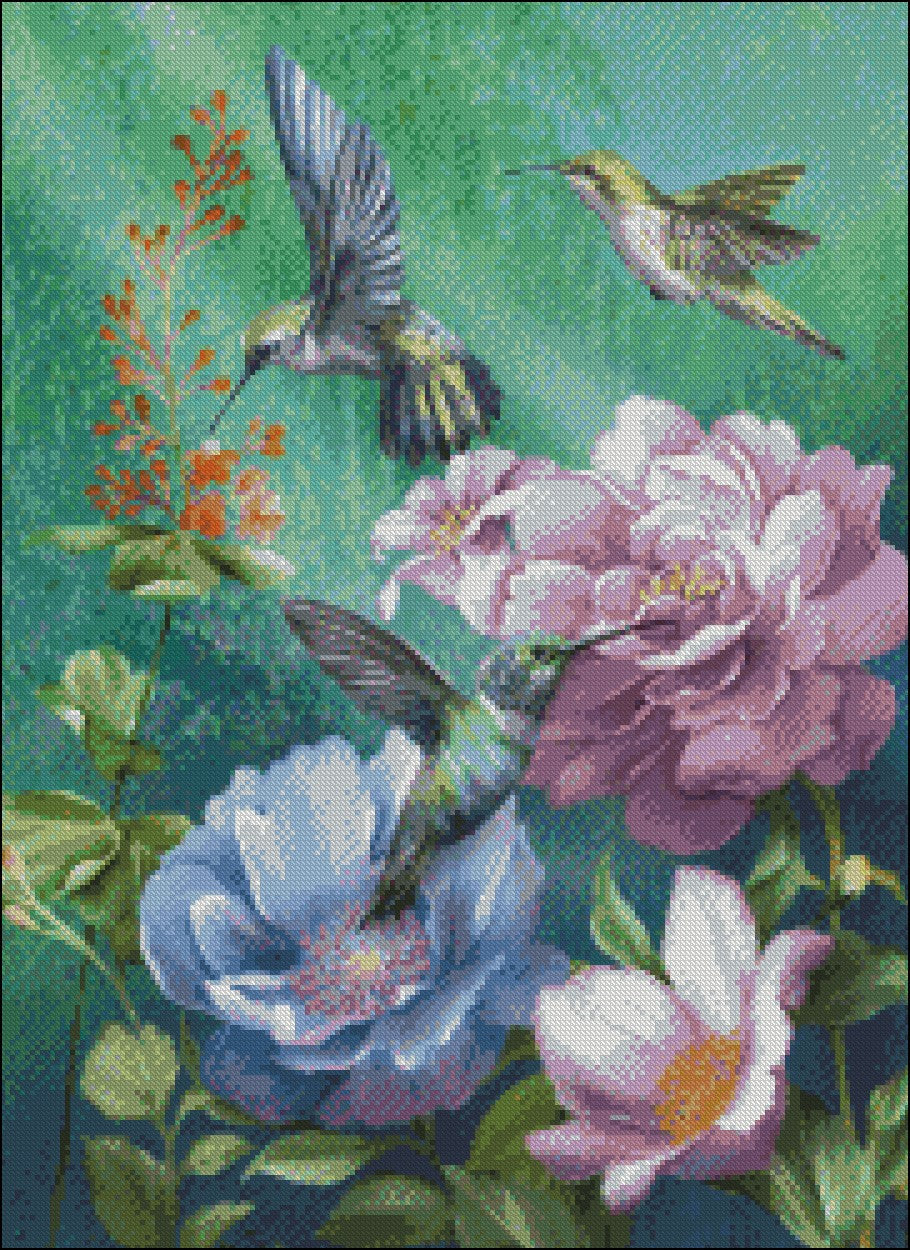 Hummingbird Garden II - Counted Cross Stitch Patterns Embroidery Crafts Needlework DIY Chart DMC Color