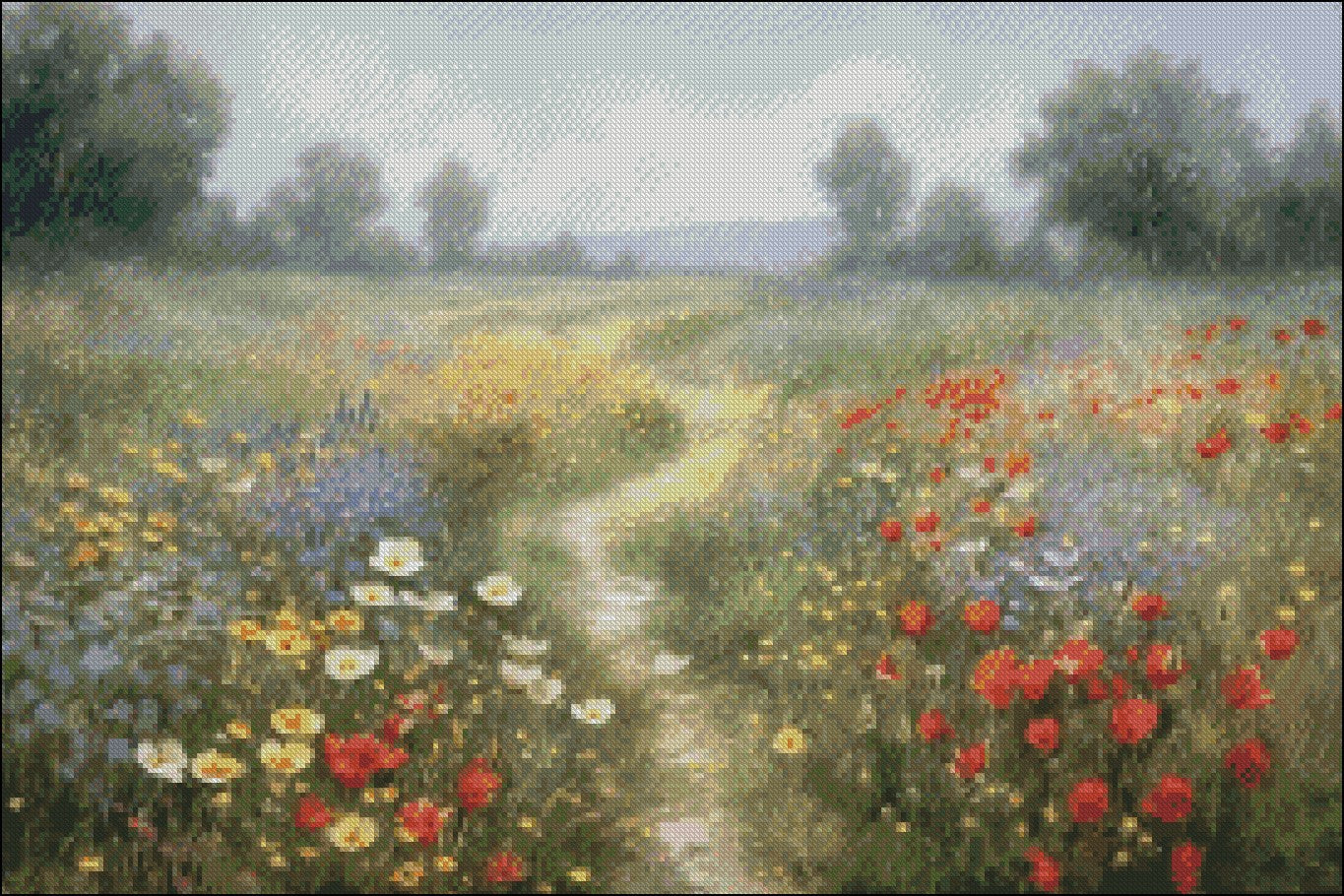 Wildflowers Field 1 - Counted Cross Stitch Patterns Embroidery Crafts Needlework DIY Chart DMC Color