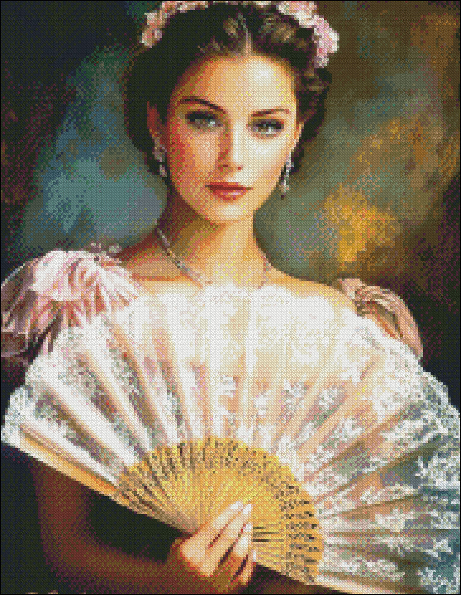 A Lady with a Big Fan 2 - Counted Cross Stitch Patterns Embroidery Crafts Needlework DIY Chart DMC Color