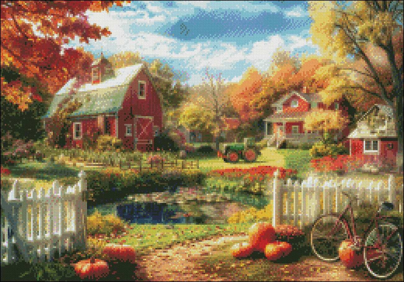 Autumn Farmhouse - Counted Cross Stitch Patterns Embroidery Crafts Needlework DIY Chart DMC Color
