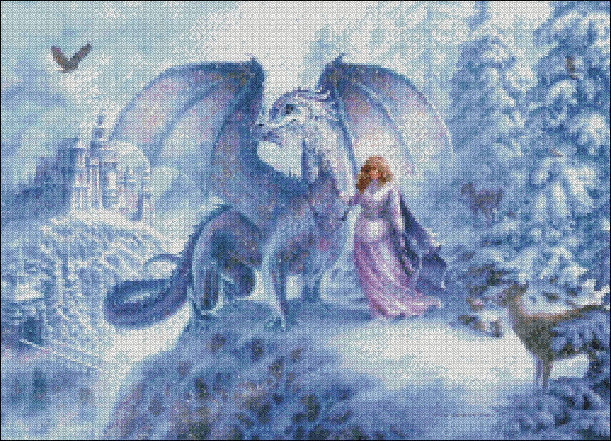 Ice Dragon - Counted Cross Stitch Patterns Embroidery Crafts Needlework DIY Chart DMC Color