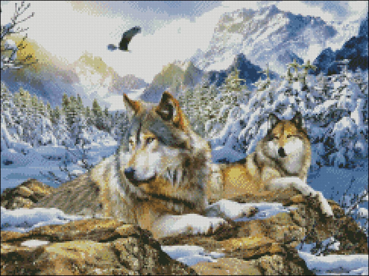 Snow Wolves 3 - Counted Cross Stitch Patterns Embroidery Crafts Needlework DIY Chart DMC Color